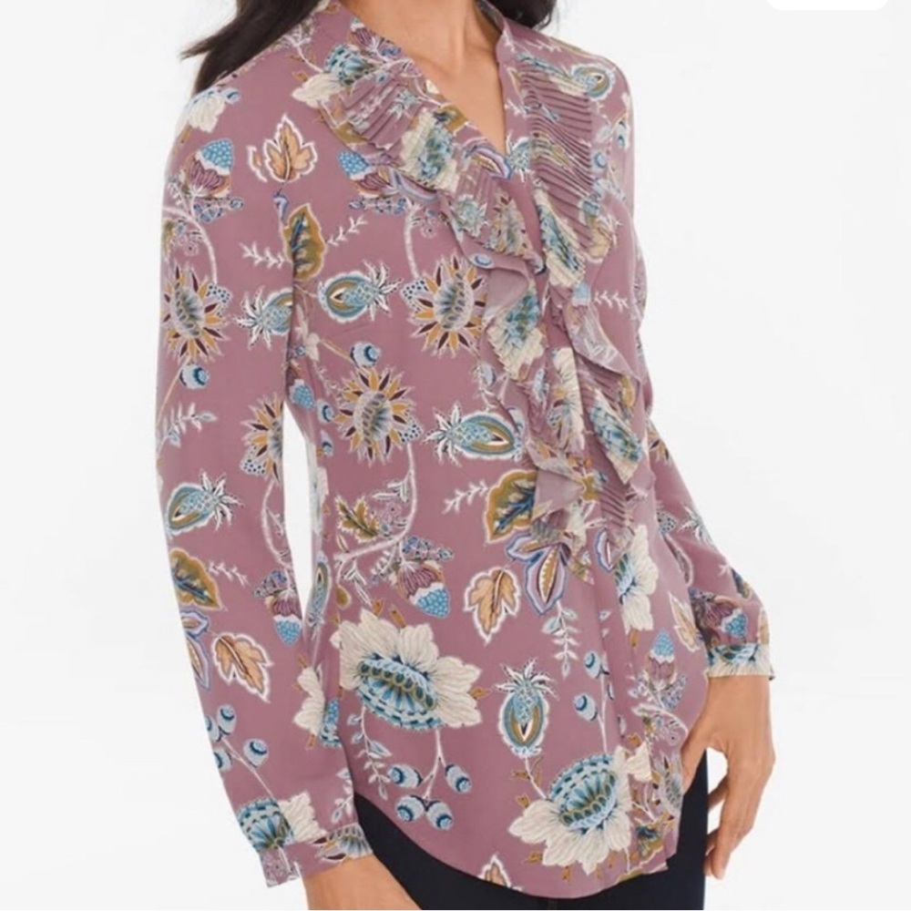 Chico's Elegant Floral Fabric in Brown and Blue